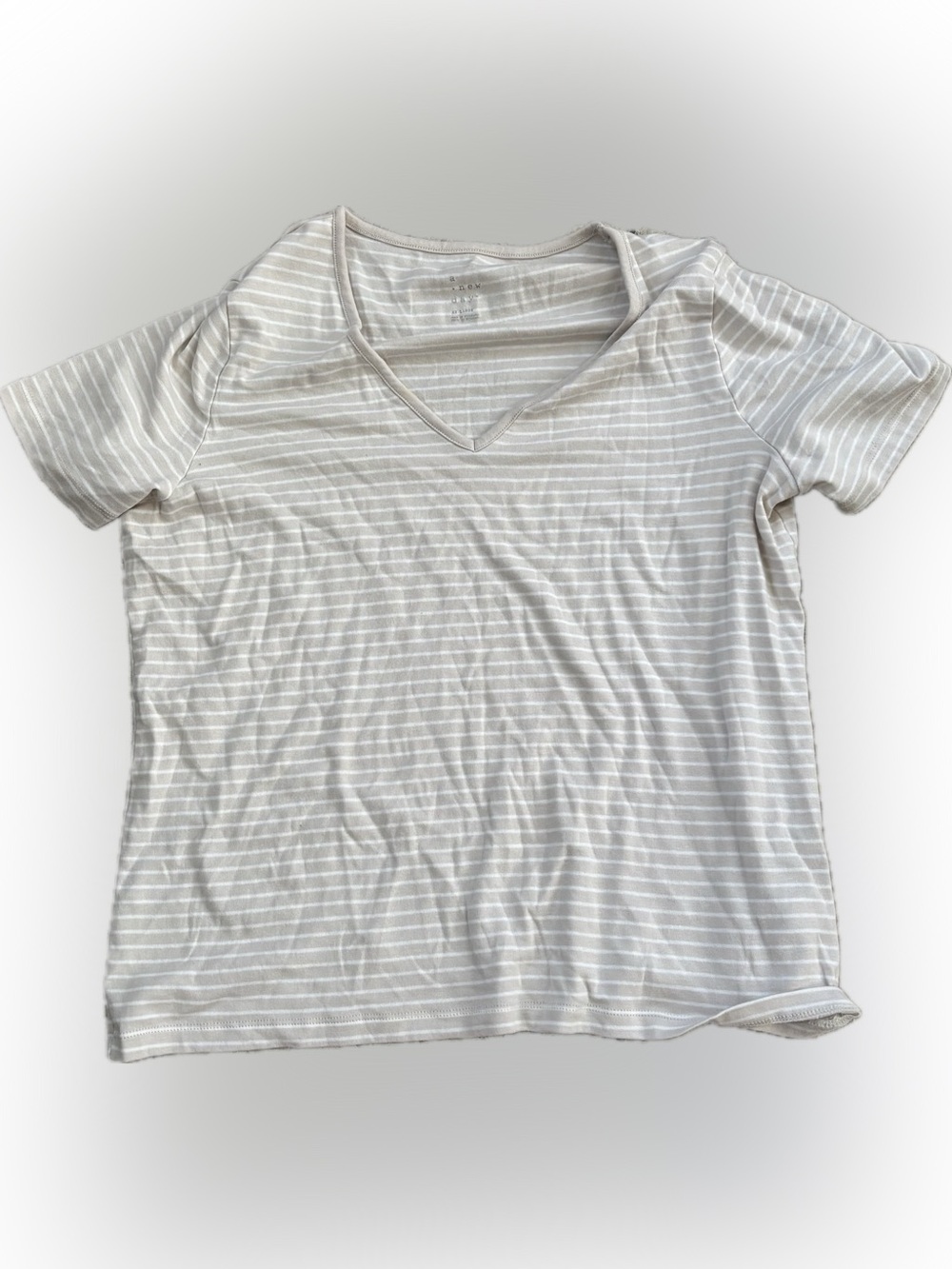 a new day Light Gray & White Striped V-Neck Tee